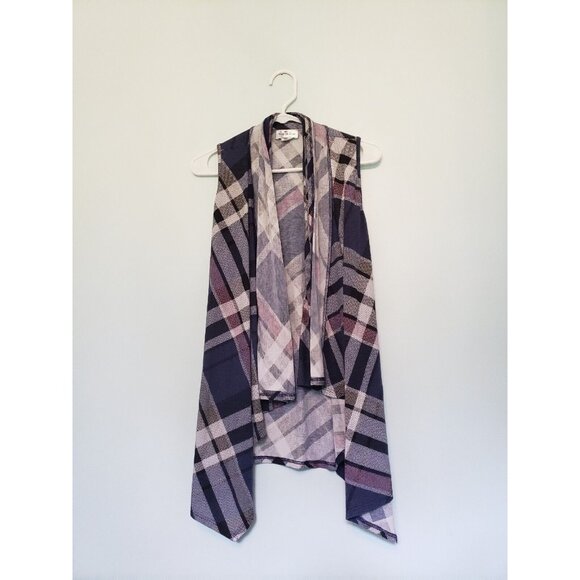 The Zigzag Stripe Boutique Sweaters - The Zigzag Stripe Womens Sz S Cardigan Sleeveless Open Front Plaid Pink Blue